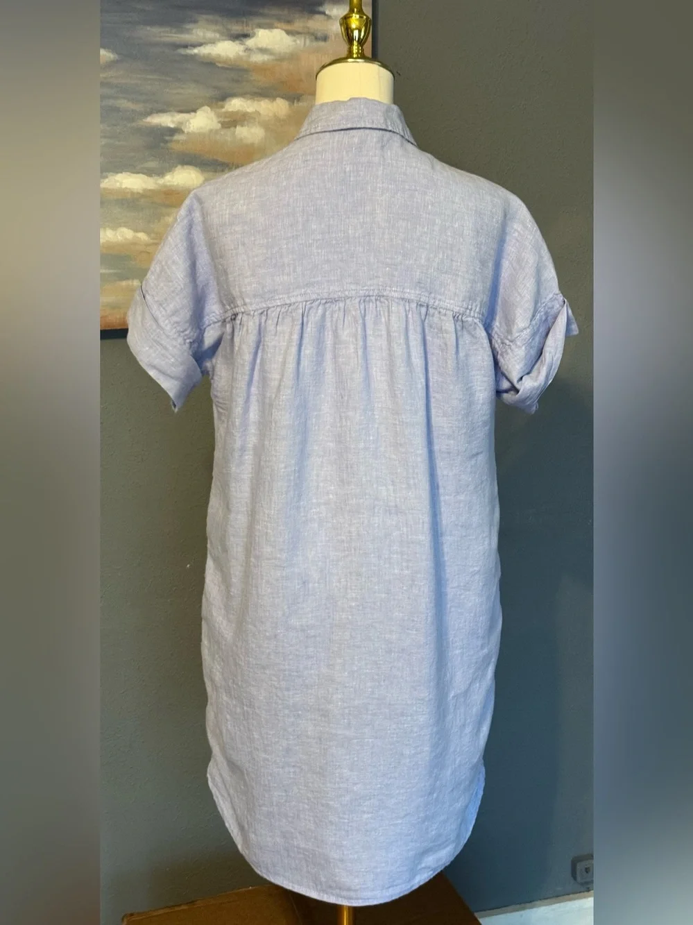 J. Crew Baird McNutt 100% Irish Linen Blue Button Up Short Sleeve Mini Dress S